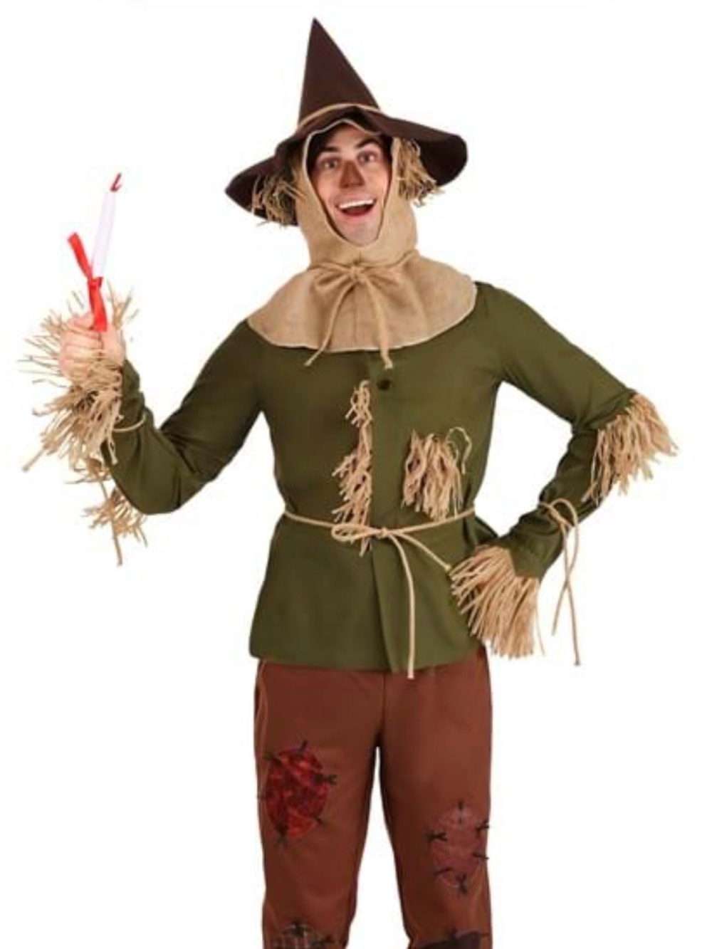Men's Olive Green Scarecrow Costume with Brown Accents